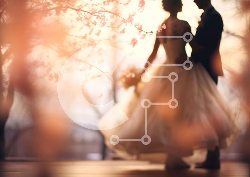 Intra Συλλεκτικό Ξύλινο Παζλ Plywood  4mm - Η νύφη και ο γαμπρός σκιαγραφούνται κάτω από ανθισμένες κερασιές Σε Ξύλινο Κουτί - Διαστάσεις Puzzle: 10x10 cm – 25 κομμάτια