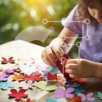 Intra Συλλεκτικό Ξύλινο Παζλ Plywood  4mm - Νεαρό κορίτσι που χειροτεχνεί με πολύχρωμα χάρτινα λουλούδια Σε Ξύλινο Κουτί - Διαστάσεις Puzzle: 10x10 cm – 25 κομμάτια - Image 1