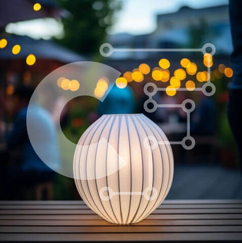 Intra Συλλεκτικό Ξύλινο Παζλ Plywood 4mm - Λευκή μπάλα φωτιστικό σε εξωτερικό ξύλινο πάγκο Σε Ξύλινο Κουτί - Διαστάσεις Puzzle: 10x10 cm – 25 κομμάτια - Image 1