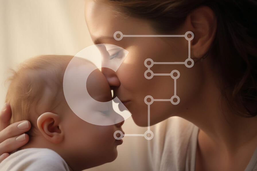 Intra Συλλεκτικό Ξύλινο Παζλ Plywood  4mm - Μητέρα που φιλά το μωρό στο μάγουλο Σε Ξύλινο Κουτί - Διαστάσεις Puzzle: 10x10 cm – 25 κομμάτια