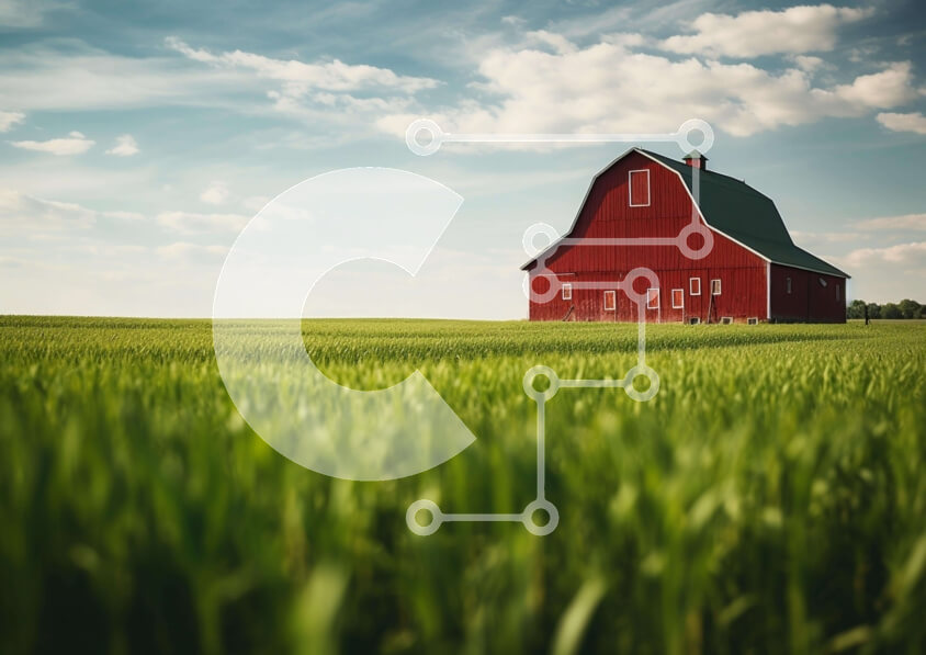 Intra Συλλεκτικό Ξύλινο Παζλ Plywood  4mm - Κόκκινη σιταποθήκη στο πράσινο πεδίο με σταθμευμένα αυτοκίνητα Σε Ξύλινο Κουτί - Διαστάσεις: 10x10 cm – 25 κομμάτια