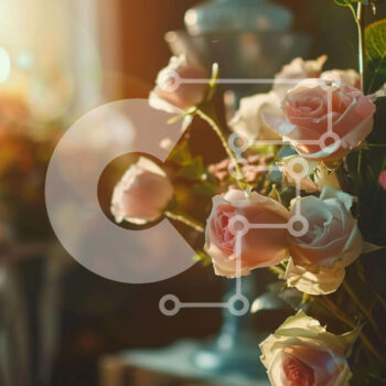 Intra Συλλεκτικό Ξύλινο Παζλ Plywood  4mm - Ροζ και λευκά τριαντάφυλλα σε βάζο με αναμμένα κεριά Σε Ξύλινο Κουτί - Διαστάσεις Puzzle: 10x10 cm – 25 κομμάτια - Image 1