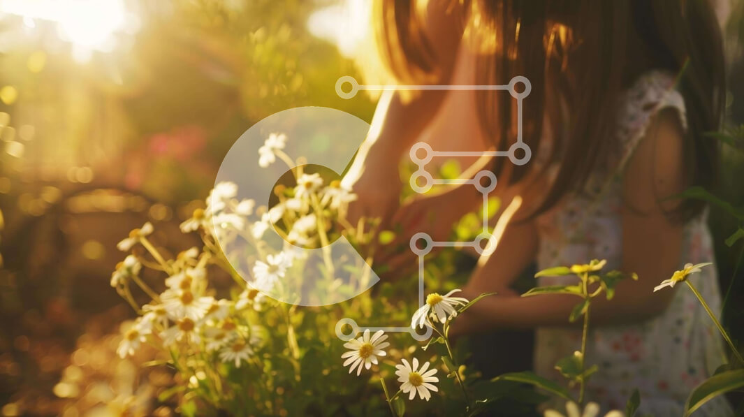 Intra Συλλεκτικό Ξύλινο Παζλ Plywood  4mm - Μητέρα και κόρη που μαζεύουν λευκές μαργαρίτες στον κήπο Σε Ξύλινο Κουτί - Διαστάσεις: 10x10 cm – 25 κομμάτια