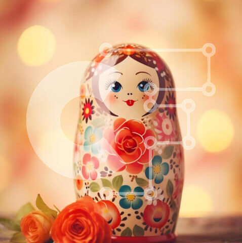 Intra Συλλεκτικό Ξύλινο Παζλ Plywood  4mm - Ρωσική κούκλα φωλιάσματος με πορτοκαλί λουλούδι Σε Ξύλινο Κουτί - Διαστάσεις: 10x10 cm – 25 κομμάτια - Image 1