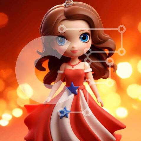 Intra Συλλεκτικό Ξύλινο Παζλ Plywood  4mm - Κούκλα σε κόκκινο, λευκό και μπλε φόρεμα με αστέρια Σε Ξύλινο Κουτί - Διαστάσεις Puzzle: 10x10 cm – 25 κομμάτια - Image 1