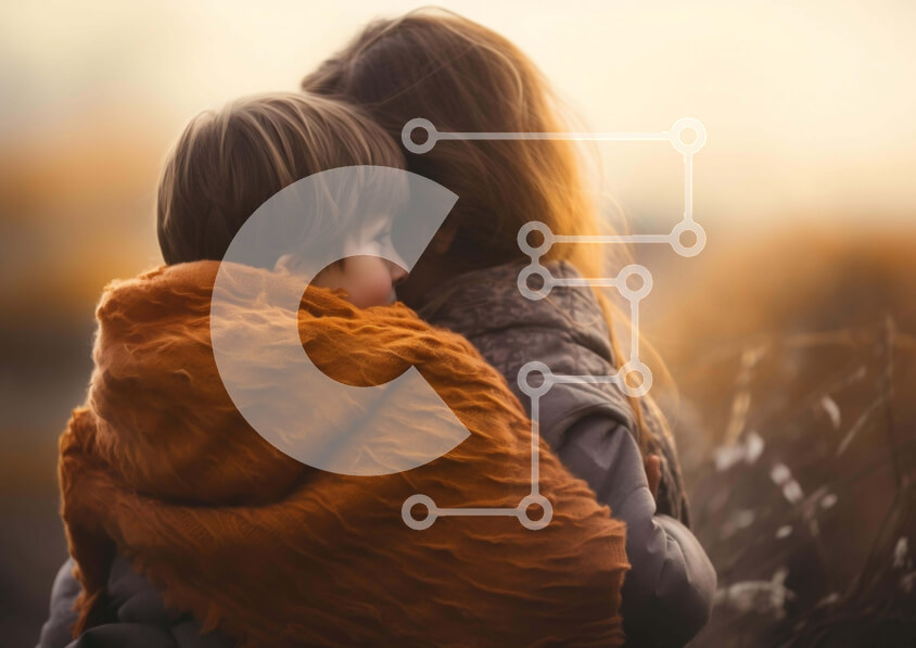 Intra Συλλεκτικό Ξύλινο Παζλ Plywood  4mm - Μητέρα που αγκαλιάζει τον γιο στο χορτάρι Σε Ξύλινο Κουτί - Διαστάσεις Puzzle: 10x10 cm – 25 κομμάτια