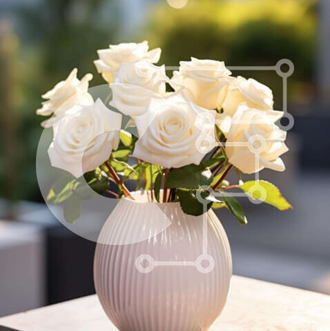 Intra Συλλεκτικό Ξύλινο Παζλ Plywood 4mm - Λευκά τριαντάφυλλα σε βάζο σε εξωτερικούς χώρους Σε Ξύλινο Κουτί - Διαστάσεις: 10x10 cm – 25 κομμάτια - Image 1