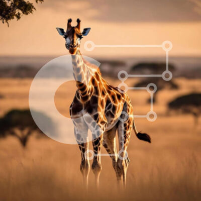 Intra Συλλεκτικό Ξύλινο Παζλ Plywood  4mm - Καμηλοπάρδαλη σε ανοιχτό χωράφι με ψηλό γρασίδι και δέντρα Σε Ξύλινο Κουτί - Διαστάσεις: 10x10 cm – 25 κομμάτια - Image 1