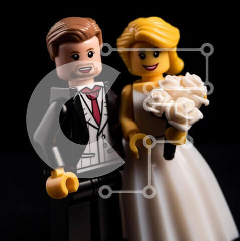 Intra Συλλεκτικό Ξύλινο Παζλ Plywood  4mm - Γαμήλια ειδώλια Lego με νυφική ​​ενδυμασία Σε Ξύλινο Κουτί - Διαστάσεις: 10x10 cm – 25 κομμάτια - Image 1