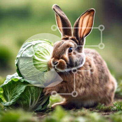 Intra Συλλεκτικό Ξύλινο Παζλ Plywood  4mm - Λαγουδάκι κουνέλι που παίζει με το λάχανο στο γρασίδι Σε Ξύλινο Κουτί - Διαστάσεις: 10x10 cm – 25 κομμάτια - Image 1