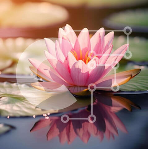 Intra Συλλεκτικό Ξύλινο Παζλ Plywood 4mm - Ροζ λουλούδι λωτού σε νερό με κρίνους Σε Ξύλινο Κουτί - Διαστάσεις: 10x10 cm – 25 κομμάτια - Image 1