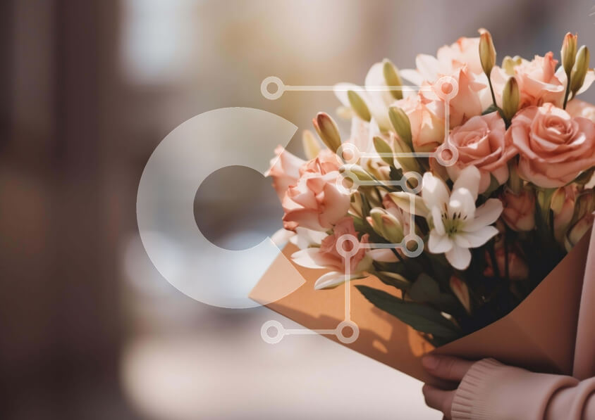 Intra Συλλεκτικό Ξύλινο Παζλ Plywood  4mm - Γυναίκα με μπουκέτο από ροζ τριαντάφυλλα και λευκούς κρίνους Σε Ξύλινο Κουτί - Διαστάσεις Puzzle: 10x10 cm – 25 κομμάτια