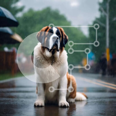 Intra Συλλεκτικό Ξύλινο Παζλ Plywood  4mm - Μεγάλο σκυλί St. Bernard που περιμένει στη βροχή Σε Ξύλινο Κουτί - Διαστάσεις: 10x10 cm – 25 κομμάτια - Image 1