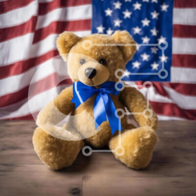 Intra Συλλεκτικό Ξύλινο Παζλ Plywood 4mm - Πατριωτικό αρκουδάκι και αμερικανική σημαία Σε Ξύλινο Κουτί - Διαστάσεις: 10x10 cm – 25 κομμάτια - Image 1