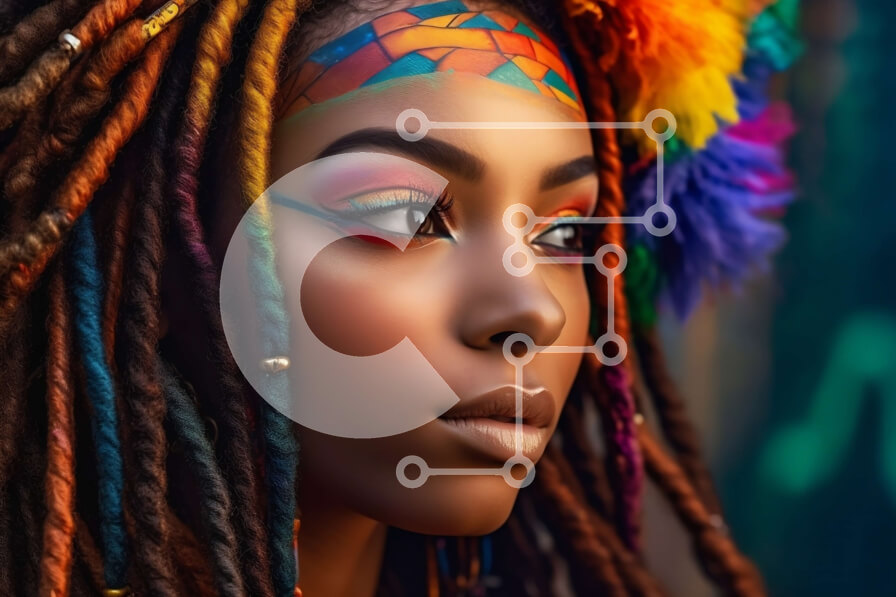 Intra Συλλεκτικό Ξύλινο Παζλ Plywood  4mm - Όμορφη εικόνα μιας γυναίκας με πολύχρωμα dreadlocks και μακιγιάζ Σε Ξύλινο Κουτί - Διαστάσεις Puzzle: 10x10 cm – 25 κομμάτια