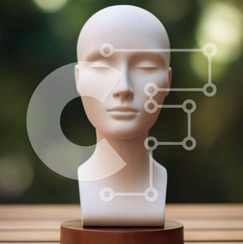 Intra Συλλεκτικό Ξύλινο Παζλ Plywood 4mm - Κεφάλι μανεκέν σε δρύινο ξύλινο τραπέζι με φόντο τη φύση Σε Ξύλινο Κουτί - Διαστάσεις: 10x10 cm – 25 κομμάτια - Image 1