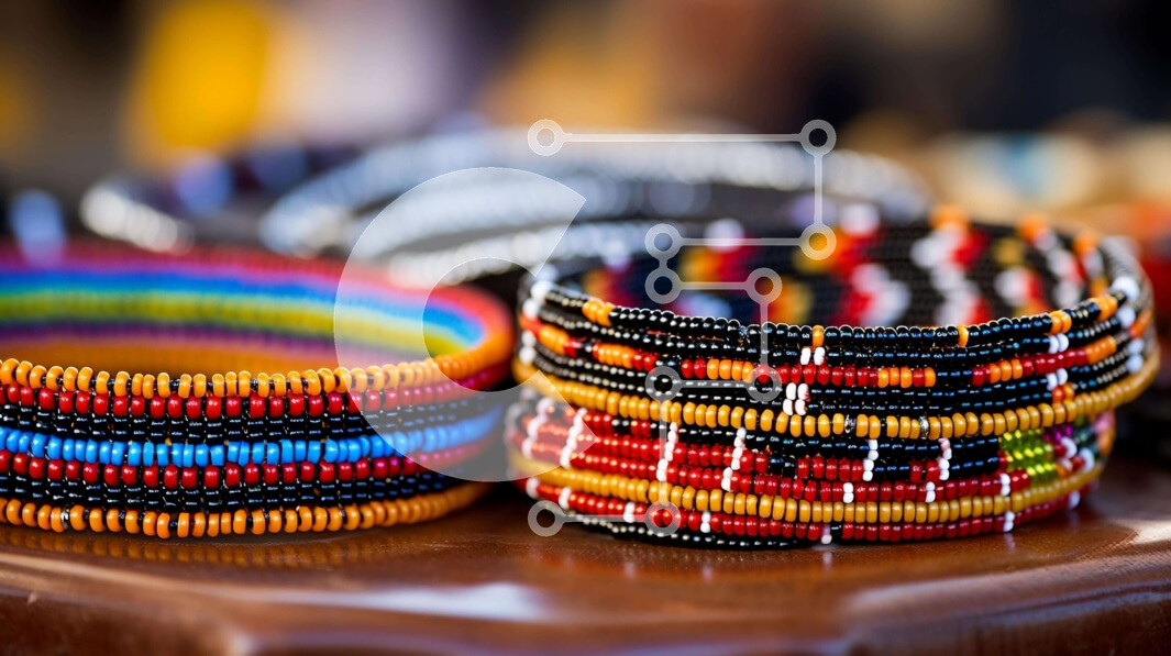 Intra Συλλεκτικό Ξύλινο Παζλ Plywood  4mm - Πολύχρωμα βραχιόλια με χάντρες στοιβαγμένα μαζί Σε Ξύλινο Κουτί - Διαστάσεις Puzzle: 10x10 cm – 25 κομμάτια