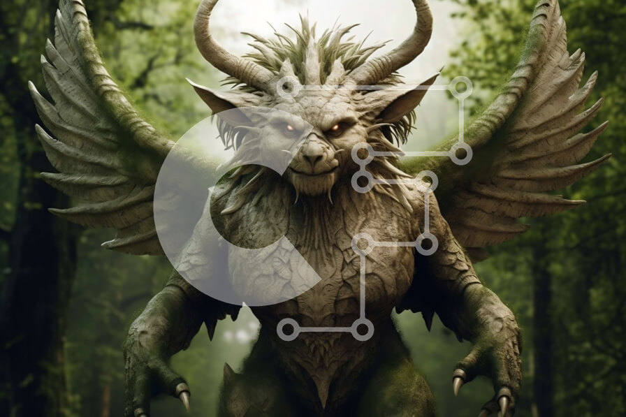 Intra Συλλεκτικό Ξύλινο Παζλ Plywood  4mm - Υβριδικό πλάσμα Fantasy Goat-Dragon σε ένα καταπράσινο δάσος Σε Ξύλινο Κουτί - Διαστάσεις: 10x10 cm – 25 κομμάτια