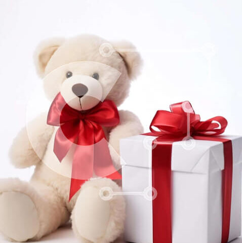 Intra Συλλεκτικό Ξύλινο Παζλ Plywood  4mm - Αρκουδάκι με ανοιχτό κουτί δώρου και κόκκινη κορδέλα Σε Ξύλινο Κουτί - Διαστάσεις: 10x10 cm – 25 κομμάτια - Image 1