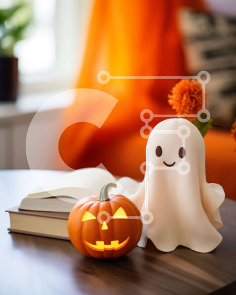 Intra Συλλεκτικό Ξύλινο Παζλ Plywood  4mm - Επιτραπέζιο με θέμα το Halloween με ειδώλιο φαντασμάτων και κολοκύθα Σε Ξύλινο Κουτί - Διαστάσεις Puzzle: 10x10 cm – 25 κομμάτια