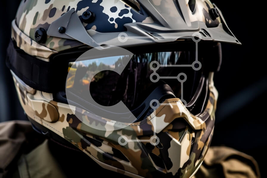 Intra Συλλεκτικό Ξύλινο Παζλ Plywood  4mm - Καμουφλαρισμένο κράνος και γυαλιά για στρατιωτικούς ή επιβολής του νόμου Σε Ξύλινο Κουτί - Διαστάσεις Puzzle: 10x10 cm – 25 κομμάτια