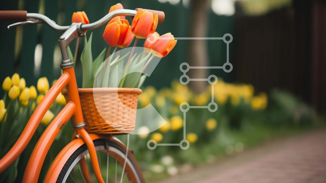 Intra Συλλεκτικό Ξύλινο Παζλ Plywood  4mm - Πορτοκαλί ποδήλατο με καλάθι με κίτρινες τουλίπες Σε Ξύλινο Κουτί - Διαστάσεις: 10x10 cm – 25 κομμάτια