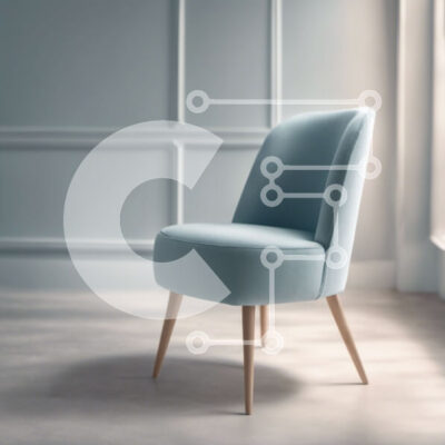 Intra Συλλεκτικό Ξύλινο Παζλ Plywood  4mm - Ανοιχτό μπλε καρέκλα με ξύλινα πόδια σε ένα άδειο δωμάτιο Σε Ξύλινο Κουτί - Διαστάσεις Puzzle: 10x10 cm – 25 κομμάτια - Image 1