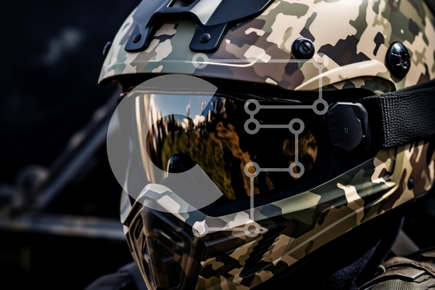 Intra Συλλεκτικό Ξύλινο Παζλ Plywood  4mm - Άτομο που φορά κράνος καμουφλάζ και γυαλιά τύπου Στρατού Σε Ξύλινο Κουτί - Διαστάσεις Puzzle: 10x10 cm – 25 κομμάτια