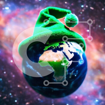 Intra Συλλεκτικό Ξύλινο Παζλ Plywood  4mm - Πράσινο καπέλο Άγιου Βασίλη στη Γη με αστέρια και πλανήτες Σε Ξύλινο Κουτί - Διαστάσεις Puzzle: 10x10 cm – 25 κομμάτια - Image 1