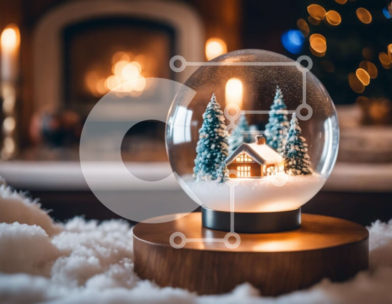 Intra Συλλεκτικό Ξύλινο Παζλ Plywood  4mm - Snow Globe με διακοσμητική σκηνή χιονιού στο τζάκι Σε Ξύλινο Κουτί - Διαστάσεις: 10x10 cm – 25 κομμάτια
