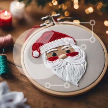 Intra Συλλεκτικό Ξύλινο Παζλ Plywood  4mm - Τσέρκι κεντήματος Άγιου Βασίλη σε ξύλινο τραπέζι με χριστουγεννιάτικα στολίδια Σε Ξύλινο Κουτί - Διαστάσεις Puzzle: 10x10 cm – 25 κομμάτια - Image 1