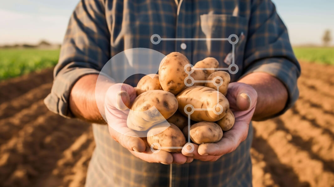 Intra Συλλεκτικό Ξύλινο Παζλ Plywood  4mm - Άνθρωπος που συγκομίζει πατάτες σε ένα χωράφι Σε Ξύλινο Κουτί - Διαστάσεις Puzzle: 10x10 cm – 25 κομμάτια