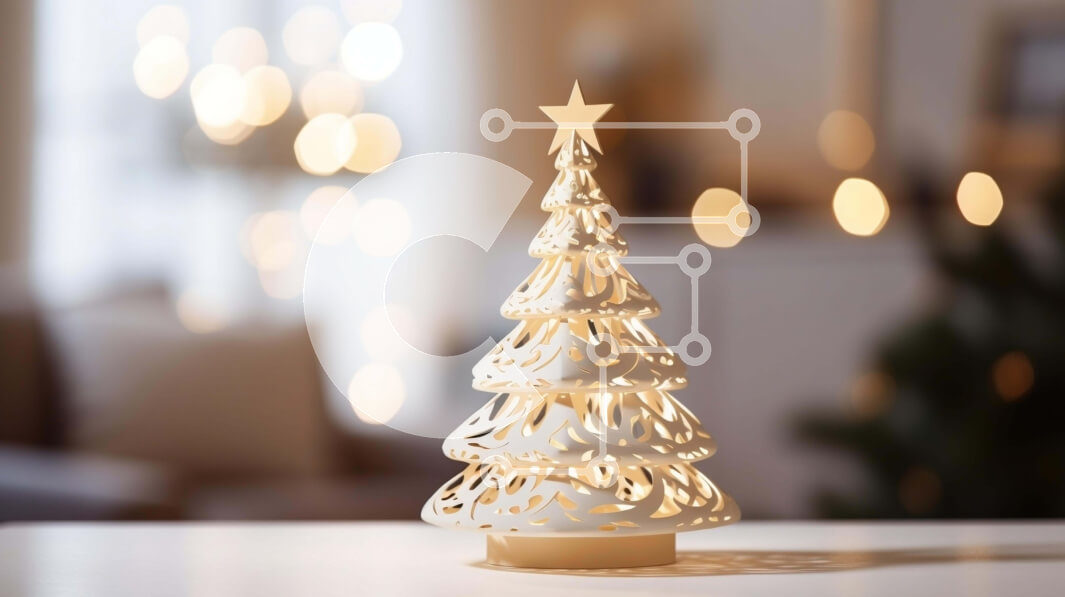 Intra Συλλεκτικό Ξύλινο Παζλ Plywood  4mm - Λευκό χριστουγεννιάτικο δέντρο με στολίδια και φωτάκια Σε Ξύλινο Κουτί - Διαστάσεις: 10x10 cm – 25 κομμάτια