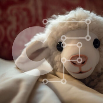 Intra Συλλεκτικό Ξύλινο Παζλ Plywood  4mm - Λευκό γεμιστό αρνί στο κρεβάτι με κόκκινες και λευκές πινελιές Σε Ξύλινο Κουτί - Διαστάσεις Puzzle: 10x10 cm – 25 κομμάτια - Image 1