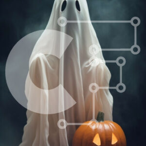 Intra Συλλεκτικό Ξύλινο Παζλ Plywood  4mm - Απόκριες φάντασμα με κολοκύθα σε σκούρο φόντο Σε Ξύλινο Κουτί - Διαστάσεις: 10x10 cm – 25 κομμάτια