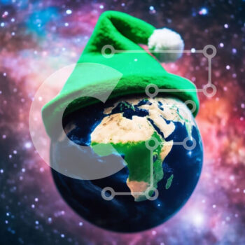 Intra Συλλεκτικό Ξύλινο Παζλ Plywood  4mm - Πράσινο καπέλο Άγιου Βασίλη στη Γη με αστέρια και πλανήτες Σε Ξύλινο Κουτί - Διαστάσεις Puzzle: 10x10 cm – 25 κομμάτια - Image 1