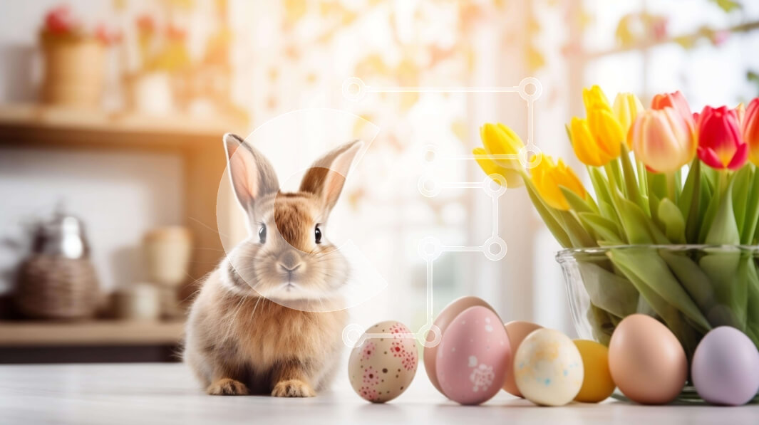 Intra Συλλεκτικό Ξύλινο Παζλ Plywood  4mm - Πασχαλινό λαγουδάκι με αυγά και τουλίπες Σε Ξύλινο Κουτί - Διαστάσεις: 10x10 cm – 25 κομμάτια