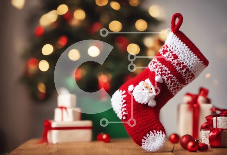 Intra Συλλεκτικό Ξύλινο Παζλ Plywood  4mm - Εορταστικές Χριστουγεννιάτικες Διακοσμήσεις - Κόκκινες κάλτσες και δώρα Σε Ξύλινο Κουτί - Διαστάσεις: 10x10 cm – 25 κομμάτια