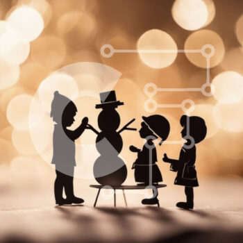 Intra Συλλεκτικό Ξύλινο Παζλ Plywood  4mm - Σιλουέτα των παιδιών που χτίζουν έναν χιονάνθρωπο Σε Ξύλινο Κουτί - Διαστάσεις Puzzle: 10x10 cm – 25 κομμάτια - Image 1