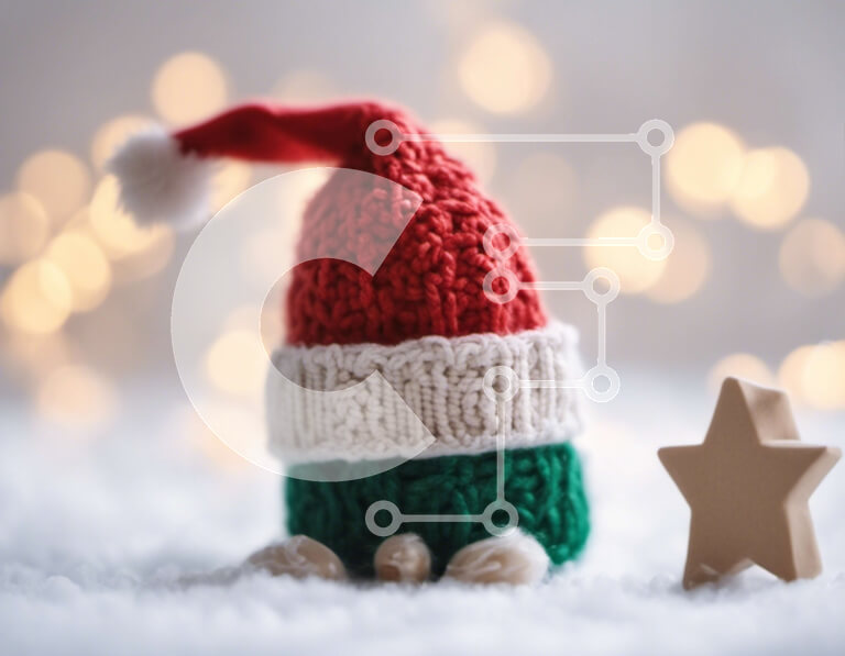 Intra Συλλεκτικό Ξύλινο Παζλ Plywood  4mm - Πλεκτό καπέλο Άγιου Βασίλη και αστέρι σε χιονισμένη επιφάνεια Σε Ξύλινο Κουτί - Διαστάσεις: 10x10 cm – 25 κομμάτια