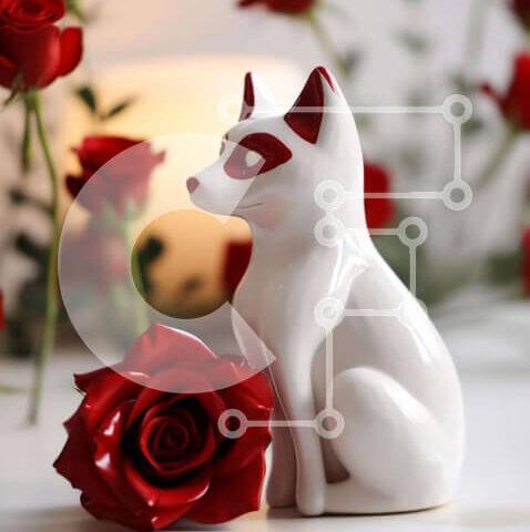 Intra Συλλεκτικό Ξύλινο Παζλ Plywood 4mm - Λευκό κεραμικό ειδώλιο σκύλου με κόκκινα τριαντάφυλλα και κεριά Σε Ξύλινο Κουτί - Διαστάσεις Puzzle: 10x10 cm – 25 κομμάτια - Image 1
