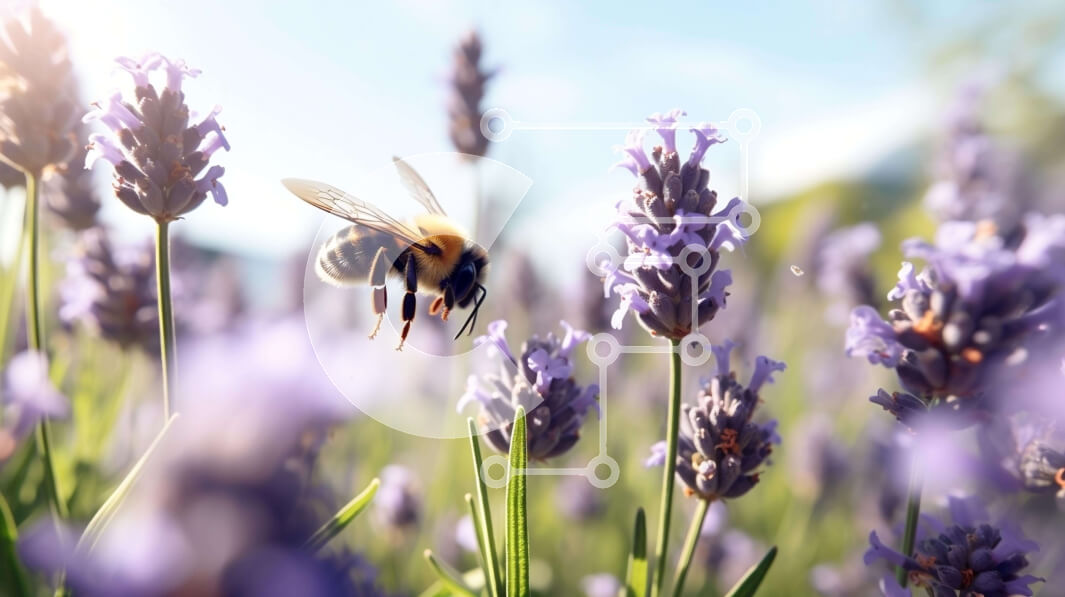 Intra Συλλεκτικό Ξύλινο Παζλ Plywood  4mm - Λουλούδια μέλισσας και λεβάντας σε ένα χωράφι Σε Ξύλινο Κουτί - Διαστάσεις: 10x10 cm – 25 κομμάτια