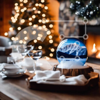 Intra Συλλεκτικό Ξύλινο Παζλ Plywood  4mm - Snow Globe στο τραπέζι φαγητού με χριστουγεννιάτικα στολίδια Σε Ξύλινο Κουτί - Διαστάσεις Puzzle: 10x10 cm – 25 κομμάτια - Image 1