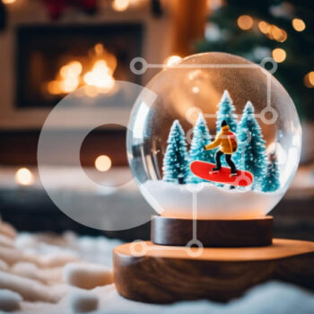 Intra Συλλεκτικό Ξύλινο Παζλ Plywood  4mm - Snow Globe με Snowboarder στολίδι και τζάκι Σε Ξύλινο Κουτί - Διαστάσεις Puzzle: 10x10 cm – 25 κομμάτια - Image 1