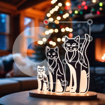 Intra Συλλεκτικό Ξύλινο Παζλ Plywood  4mm - Σιλουέτες γάτες σε τραπέζι με τζάκι στο φόντο Σε Ξύλινο Κουτί - Διαστάσεις Puzzle: 10x10 cm – 25 κομμάτια - Image 1