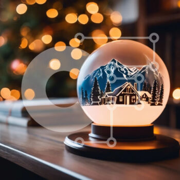 Intra Συλλεκτικό Ξύλινο Παζλ Plywood  4mm - Snow Globe στη βιβλιοθήκη με το χριστουγεννιάτικο δέντρο Σε Ξύλινο Κουτί - Διαστάσεις Puzzle: 10x10 cm – 25 κομμάτια - Image 1