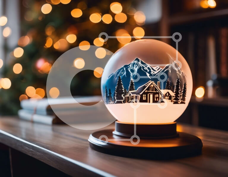 Intra Συλλεκτικό Ξύλινο Παζλ Plywood  4mm - Snow Globe στη βιβλιοθήκη με το χριστουγεννιάτικο δέντρο Σε Ξύλινο Κουτί - Διαστάσεις Puzzle: 10x10 cm – 25 κομμάτια