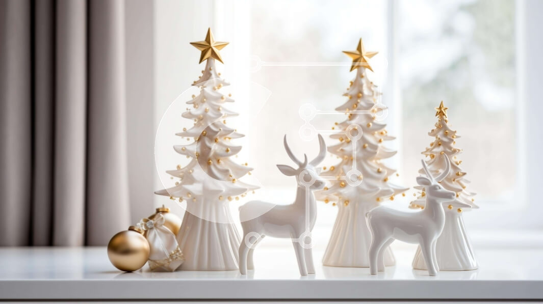 Intra Συλλεκτικό Ξύλινο Παζλ Plywood  4mm - Φιγούρες λευκών ελαφιών με χρυσά στολίδια για Χριστουγεννιάτικη διακόσμηση Σε Ξύλινο Κουτί - Διαστάσεις: 10x10 cm – 25 κομμάτια