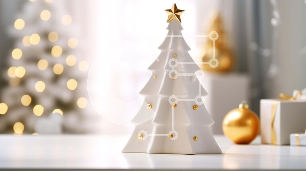 Intra Συλλεκτικό Ξύλινο Παζλ Plywood  4mm - Λευκό κεραμικό χριστουγεννιάτικο δέντρο με χρυσά στολίδια Σε Ξύλινο Κουτί - Διαστάσεις: 10x10 cm – 25 κομμάτια