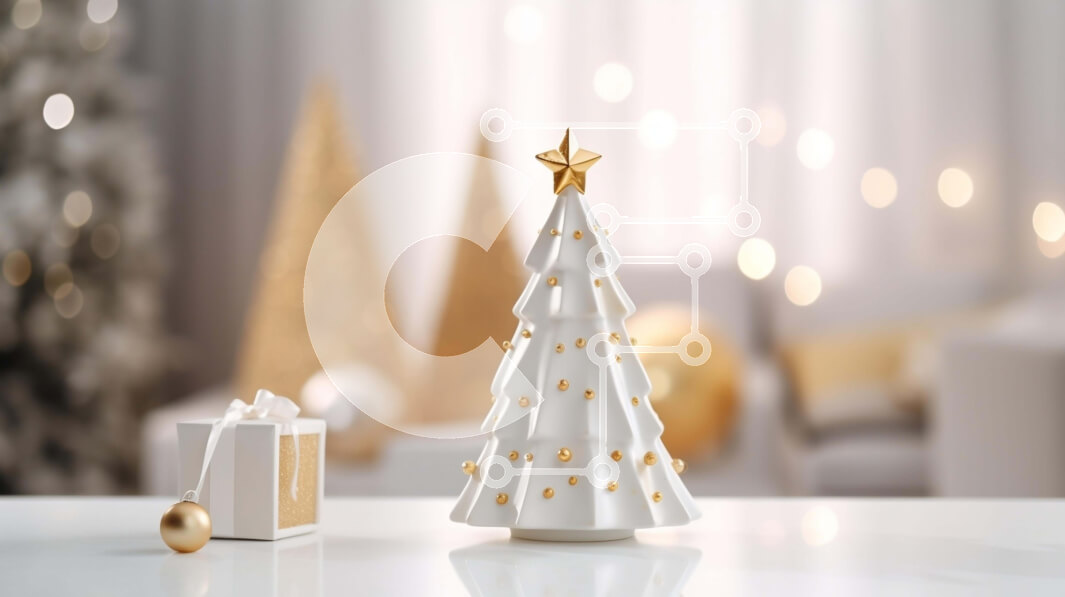 Intra Συλλεκτικό Ξύλινο Παζλ Plywood  4mm - Λευκό χριστουγεννιάτικο δέντρο με χρυσά αστέρια στο σαλόνι Σε Ξύλινο Κουτί - Διαστάσεις: 10x10 cm – 25 κομμάτια